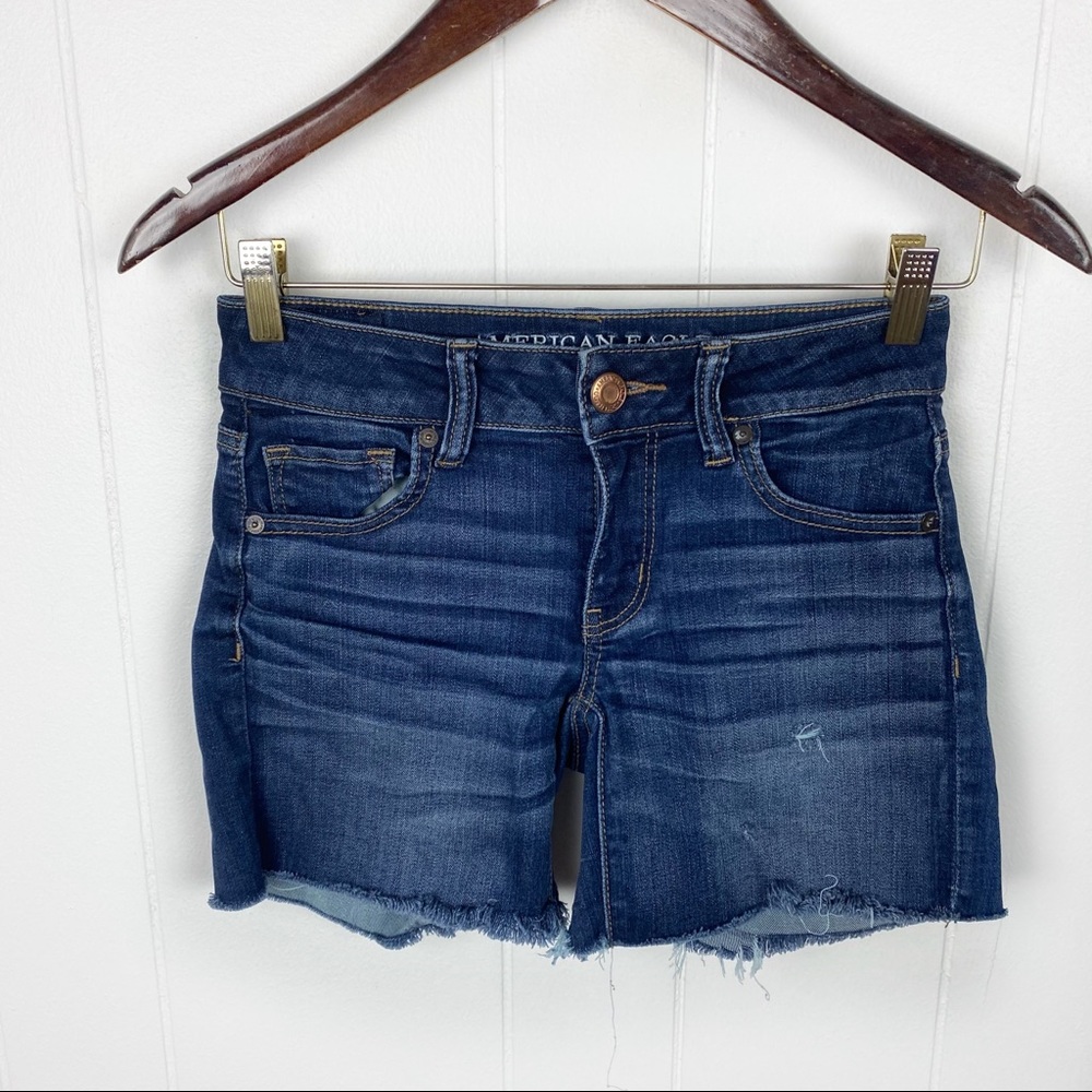 American Eagle MIDI Denim Cut Off Shorts sz 0